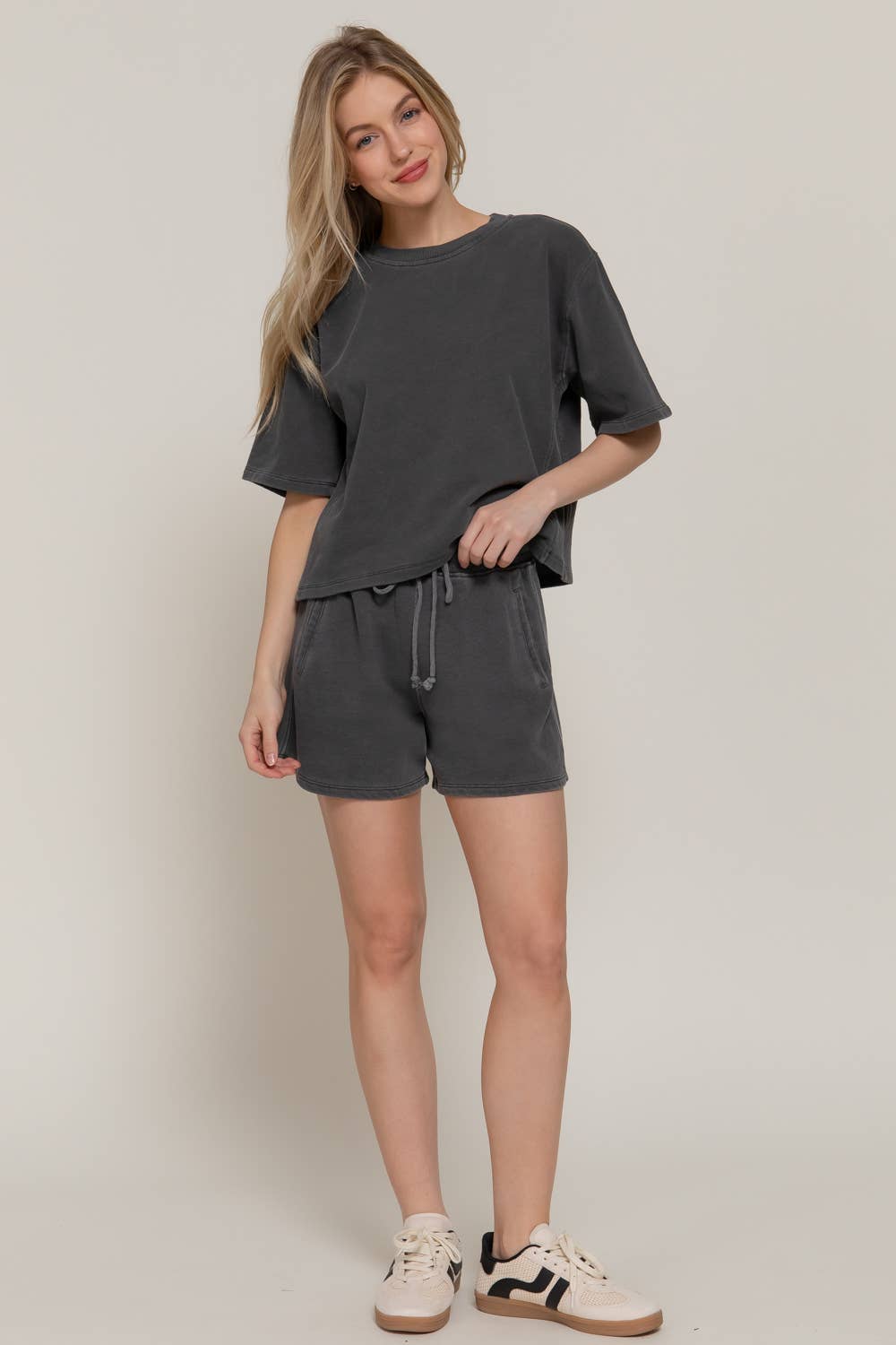 After Hours Terry Shorts in garment-washed French terry with elastic drawstring waistband and side pockets