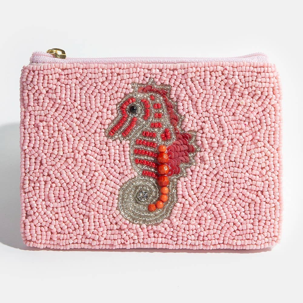 Seed Beaded Coin Purse - Sea Horse (Ships 6/21)