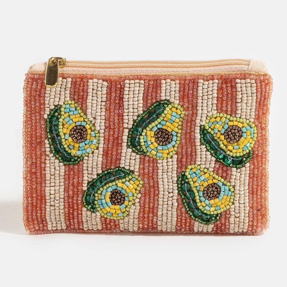 Seed Beaded Coin Purse - Avocados (Ships 6/21)