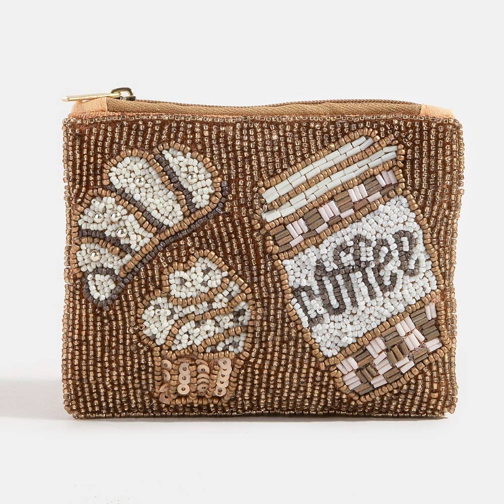 Seed Beaded Coin Purse - Coffee & Pastries (Ships 6/21)