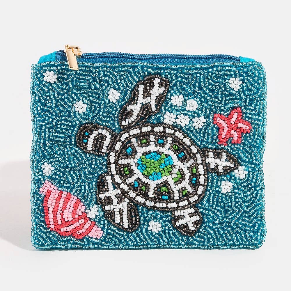 Seed Beaded Coin Purse - Sea Turtle (Ships 6/21)