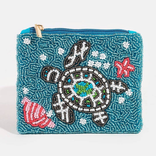 Seed Beaded Coin Purse - Sea Turtle (Ships 6/21)