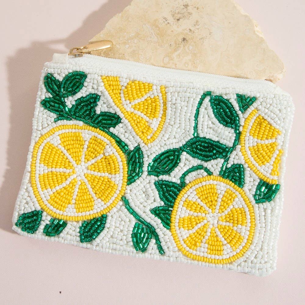 Seed Beaded Coin Purse - Lemons (Ships 6/21)