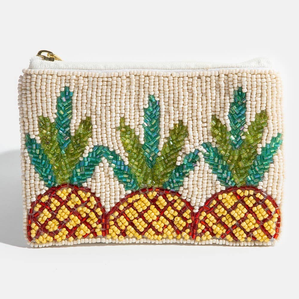 Seed Beaded Coin Purse - Pineapples (Ships 6/21)