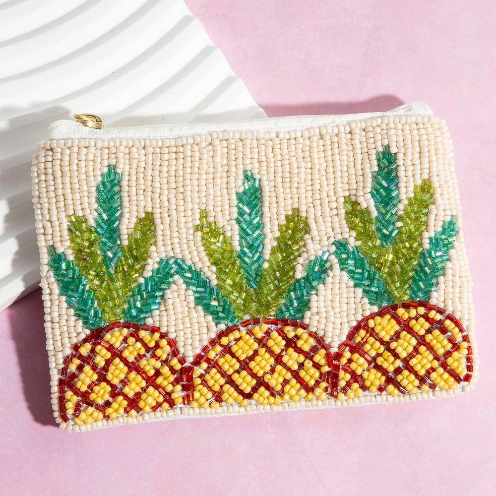Seed Beaded Coin Purse - Pineapples (Ships 6/21)