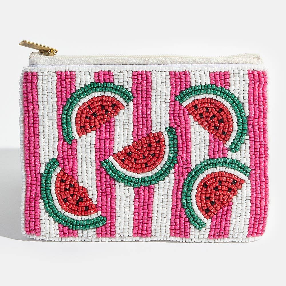 Seed Beaded Coin Purse - Watermelon (Ships 6/21)