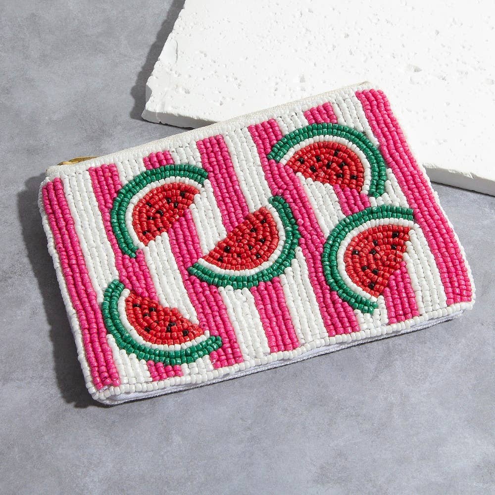 Seed Beaded Coin Purse - Watermelon (Ships 6/21)