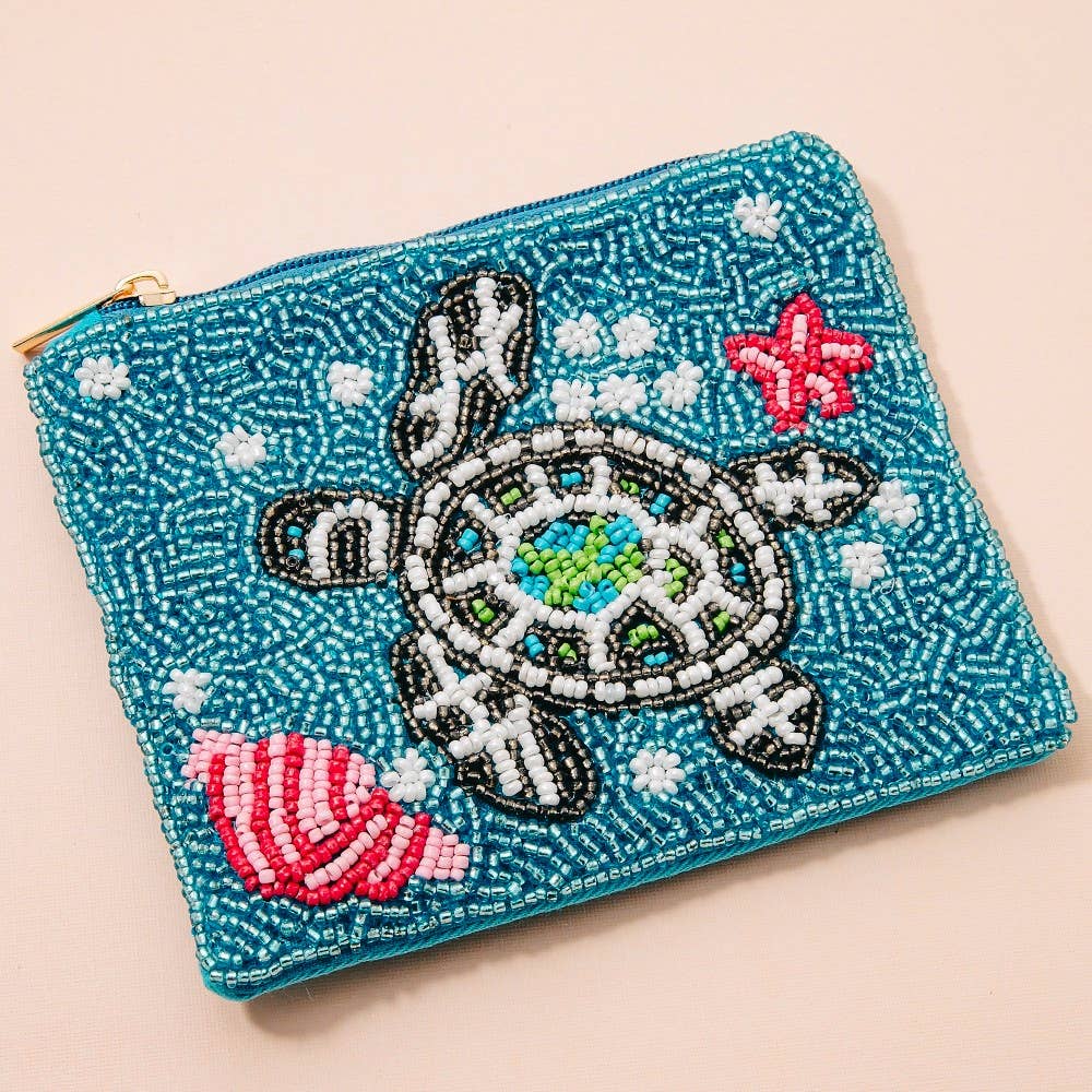 Seed Beaded Coin Purse - Sea Turtle (Ships 6/21)