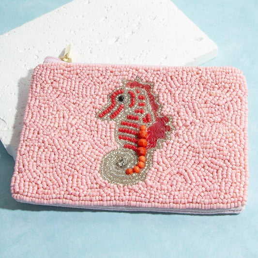 Seed Beaded Coin Purse - Sea Horse (Ships 6/21)