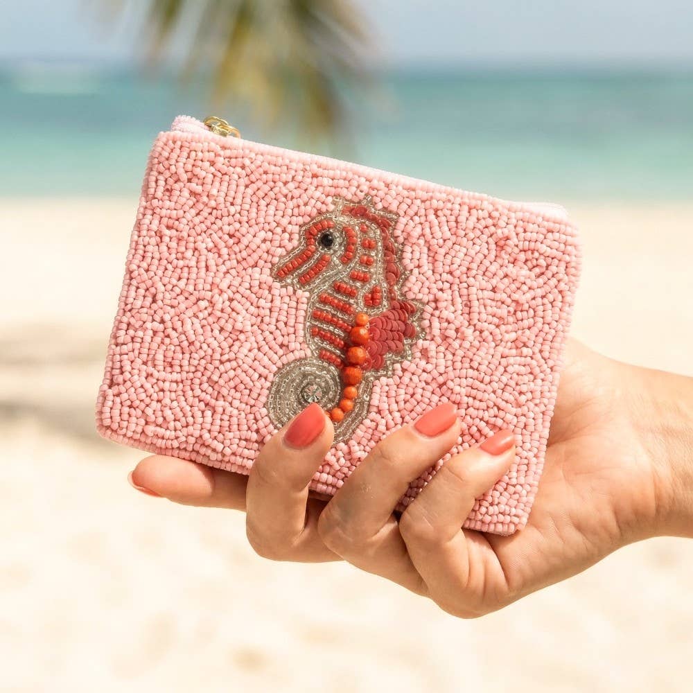 Seed Beaded Coin Purse - Sea Horse (Ships 6/21)