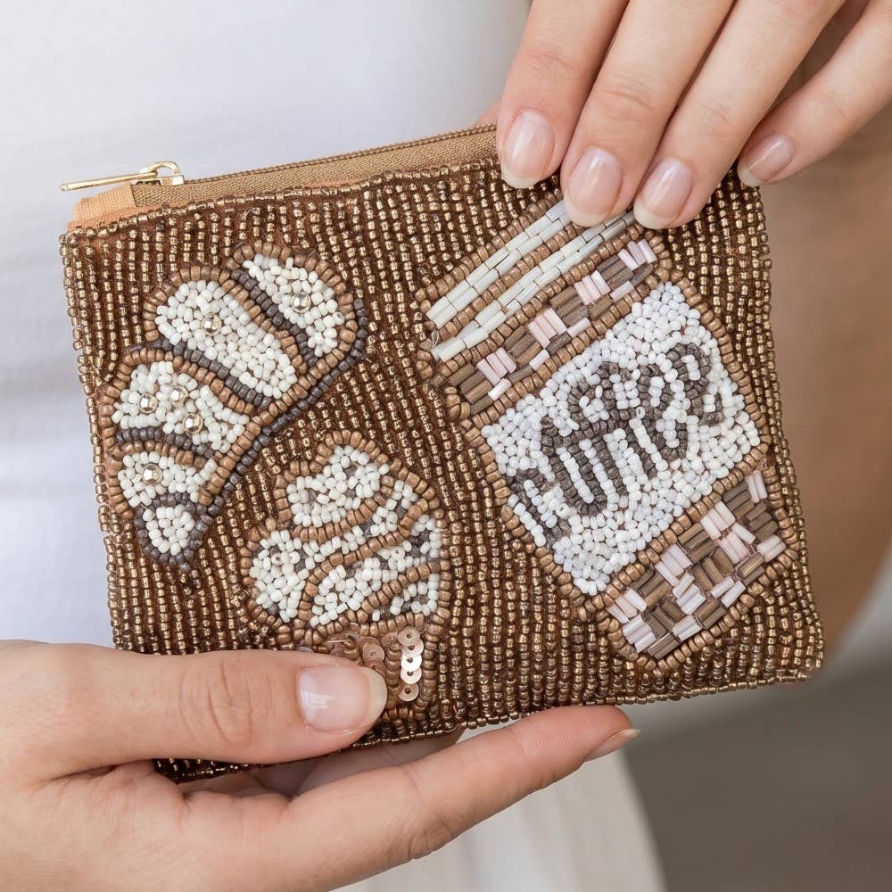 Seed Beaded Coin Purse - Coffee & Pastries (Ships 6/21)