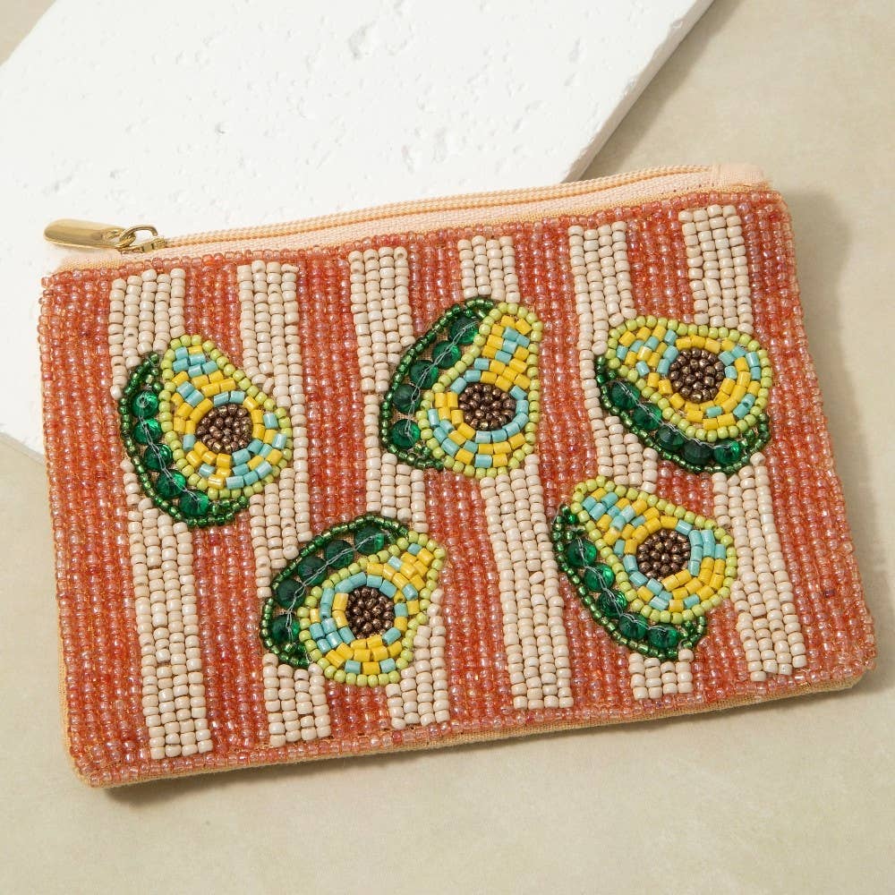 Seed Beaded Coin Purse - Avocados (Ships 6/21)