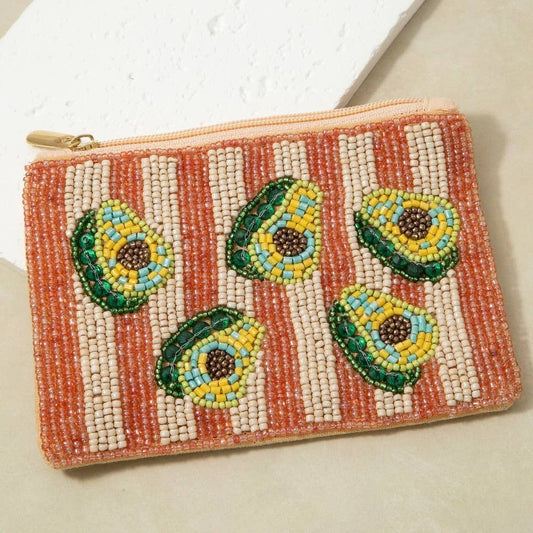 Seed Beaded Coin Purse - Avocados (Ships 6/21)
