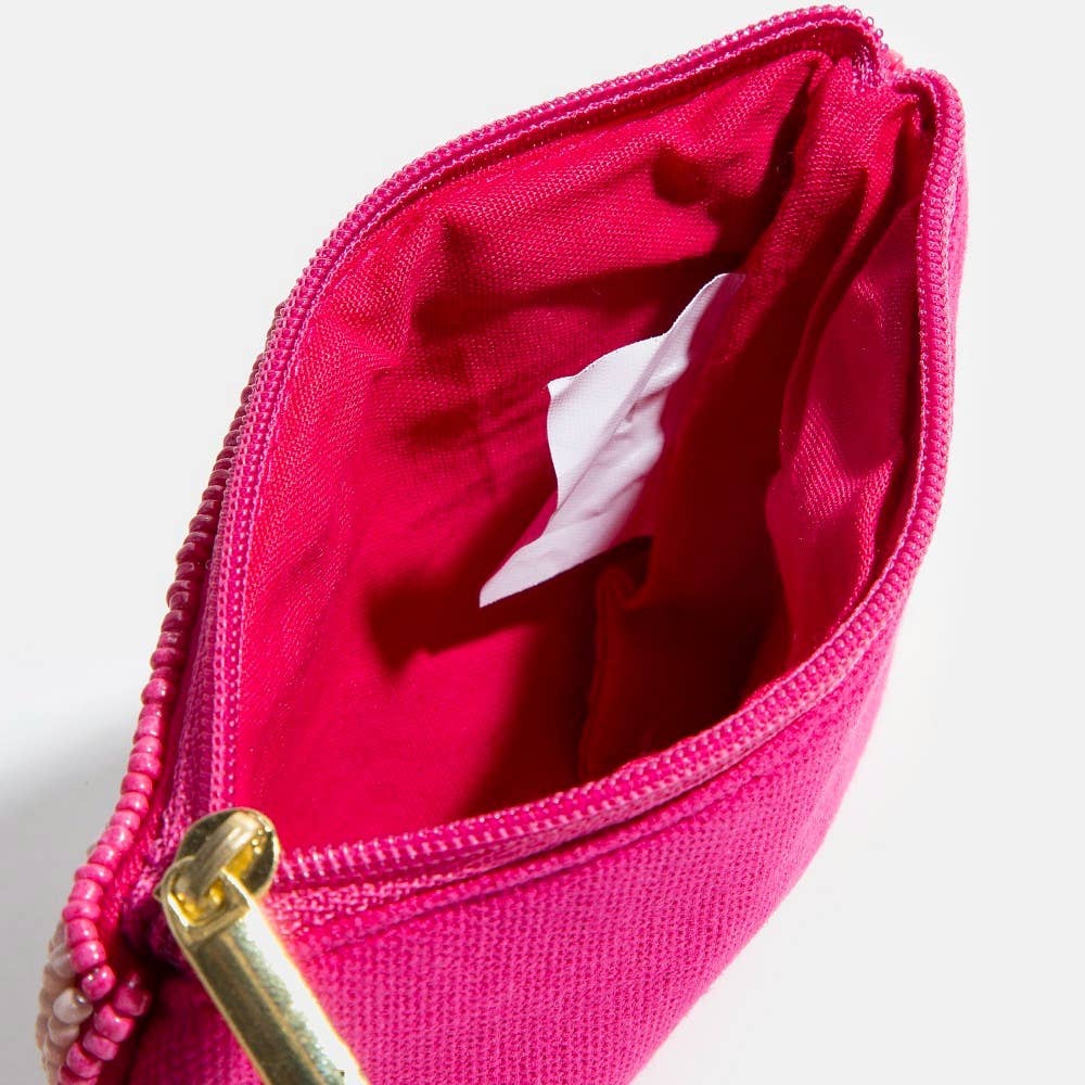 Seed Beaded Coin Purse - Double Strawberry (Ships 6/21)