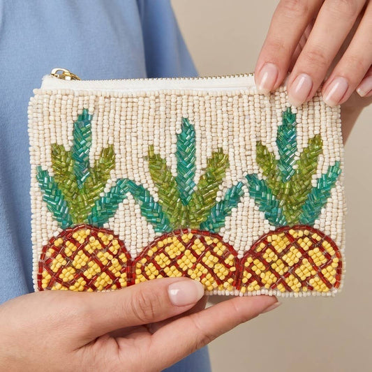 Seed Beaded Coin Purse - Pineapples (Ships 6/21)