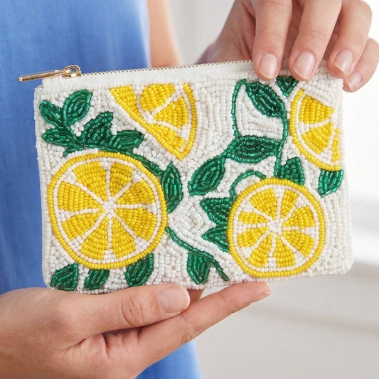 Seed Beaded Coin Purse - Lemons (Ships 6/21)