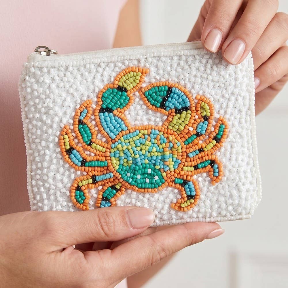 Seed Beaded Coin Purse - Crab (Ships 6/21)