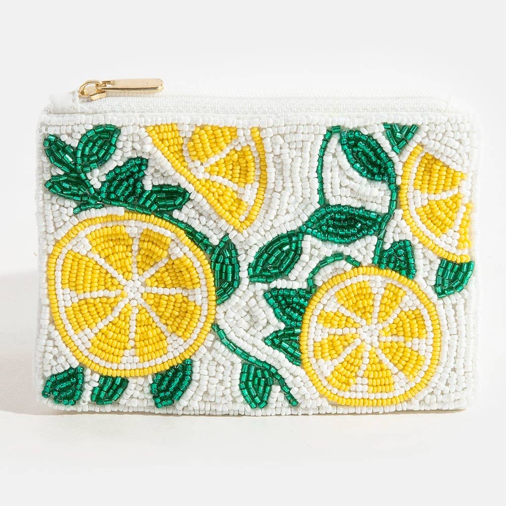 Seed Beaded Coin Purse - Lemons (Ships 6/21)
