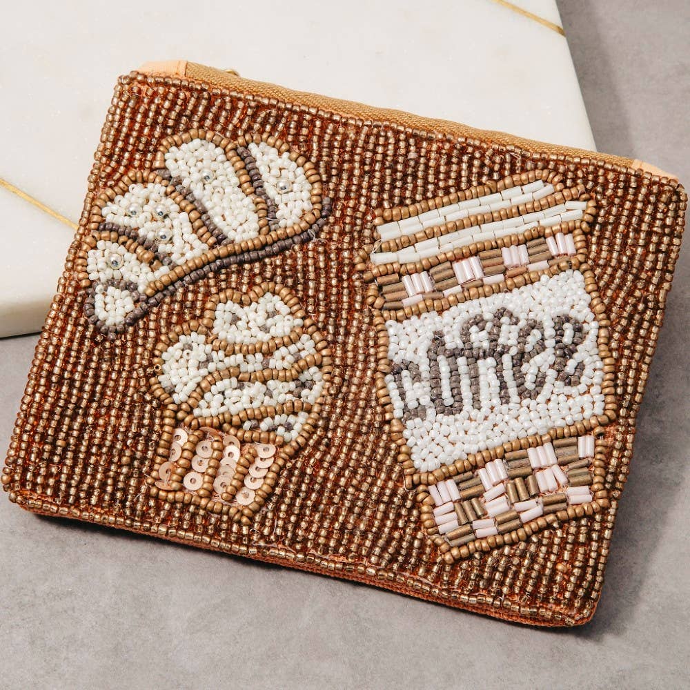 Seed Beaded Coin Purse - Coffee & Pastries (Ships 6/21)