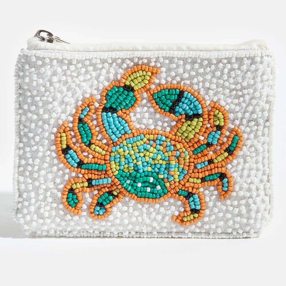 Seed Beaded Coin Purse - Crab (Ships 6/21)