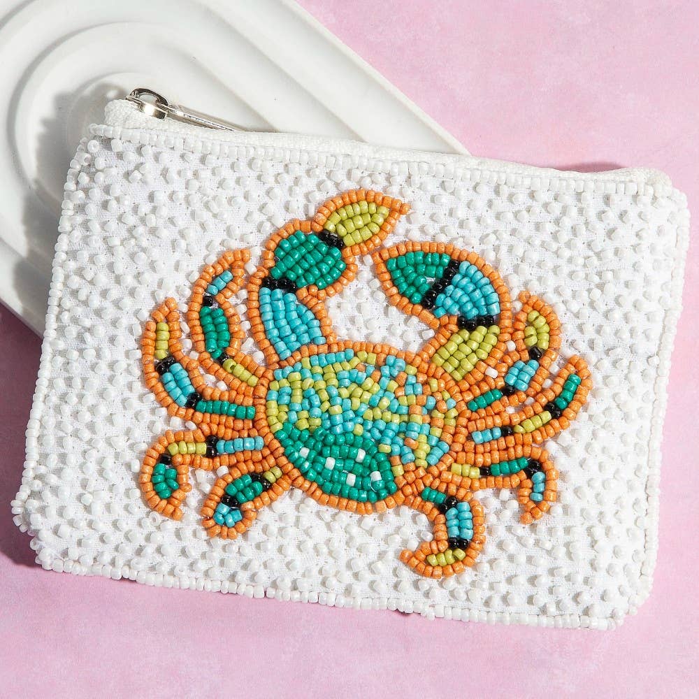 Seed Beaded Coin Purse - Crab (Ships 6/21)